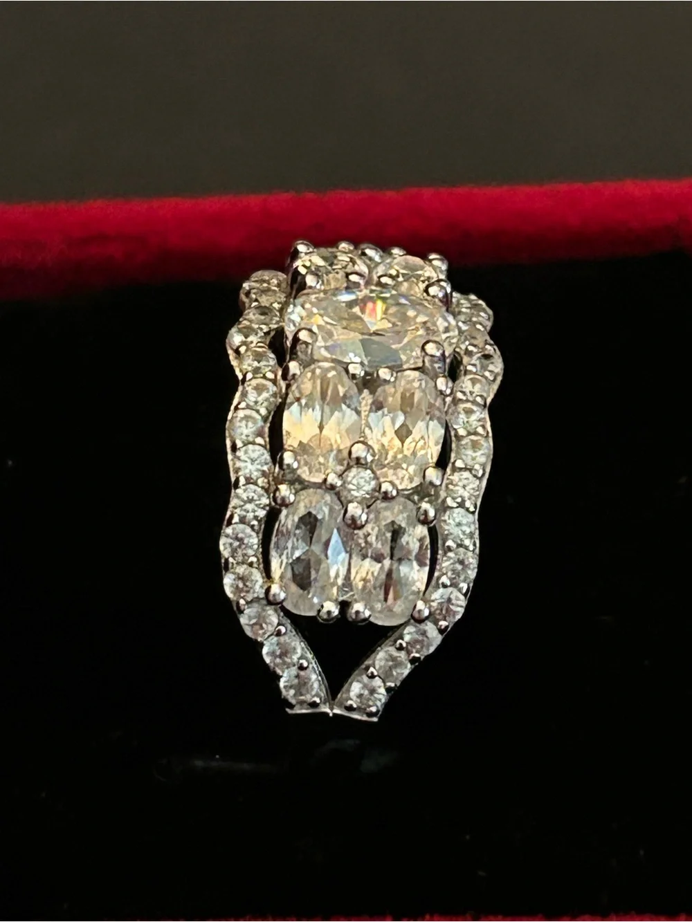 JTV 1.10CTW Oval Strontium Titanate & White Zircon 925 Sterling Silver Ring Sz10